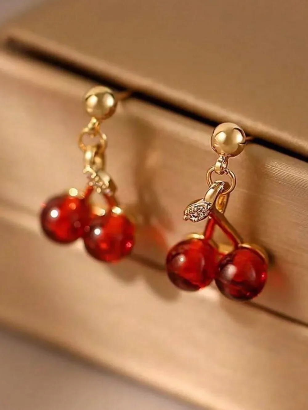 Gold Cherry Drop Earrings M819
